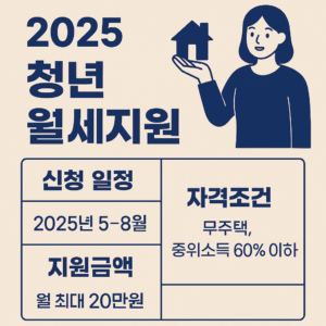 2025 청년월세지원 신청 일정과 자격조건을 안내하는 카드뉴스 스타일의 인포그래픽 이미지 – 월세 지원금과 신청 방법 정보를 한눈에 보여주는 시각자료